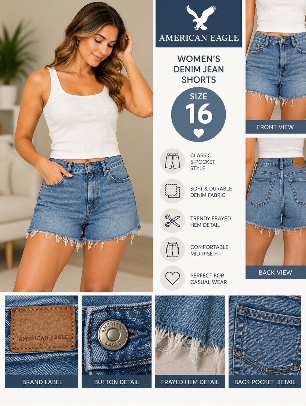 American eagle Women's size 16 denim jean shorts #31